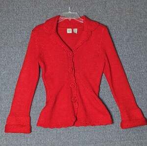 Y2K Anthropologie HWR Womens Sweater Medium Red Knit Wool Shawl Cardigan Vtg